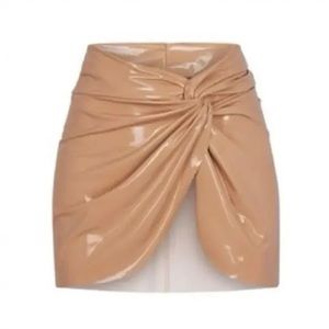 SKIMS 4X patent textured bikini story sarong mini skirt Color: Ochre